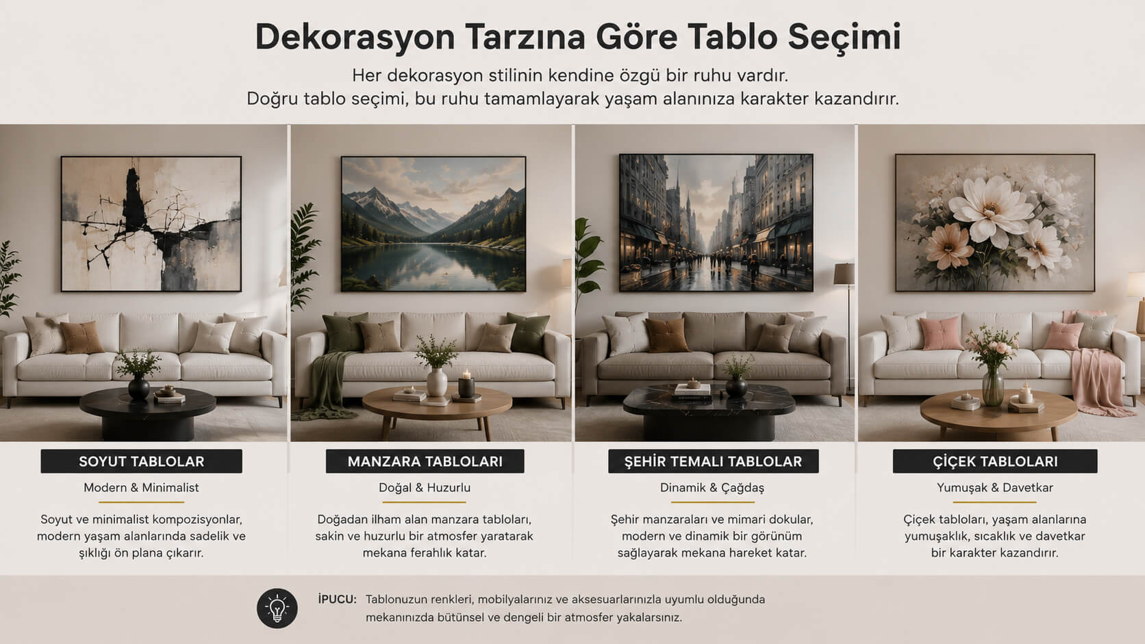dekorasyon tarzına göre tablo seçimi