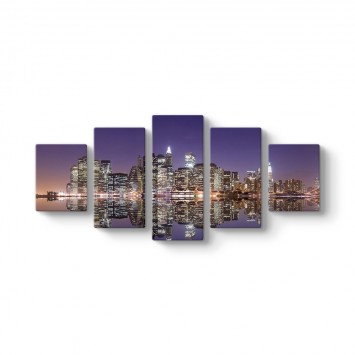 New York Yansıma 5 Parçalı Tablo
