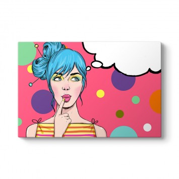 Pin Up Kızı Mavi Saçlı Tablo