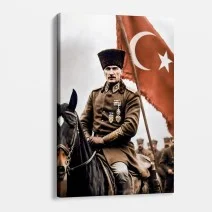 Atatürk Türk Bayrağıyla At Üstünde Tablosu