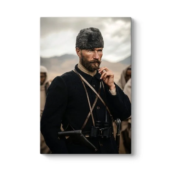 Kurmay Binbaşı Mustafa Kemal Trablusgarp dönemi Atatürk kanvas tablo