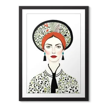 Bitki Desenli Kadın Portresi Poster Tablo
