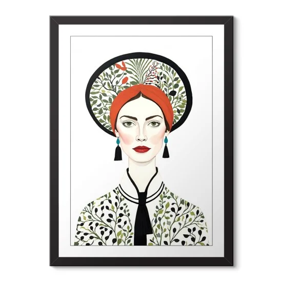 Bitki Desenli Kadın Portresi Poster Tablo