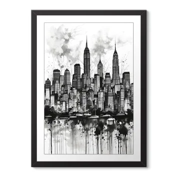 New York Skyline Siyah-Beyaz Çerçeveli Poster