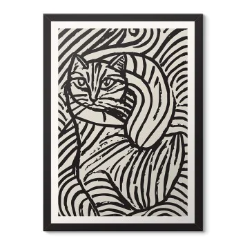 Siyah Beyaz Kedi Deseni Poster Çerçeveli Tablo