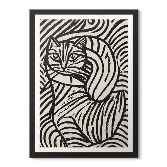 Siyah Beyaz Kedi Deseni Poster Çerçeveli Tablo