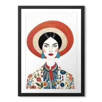 Turuncu ve Krem Şapkalı Kadın Poster Tablo