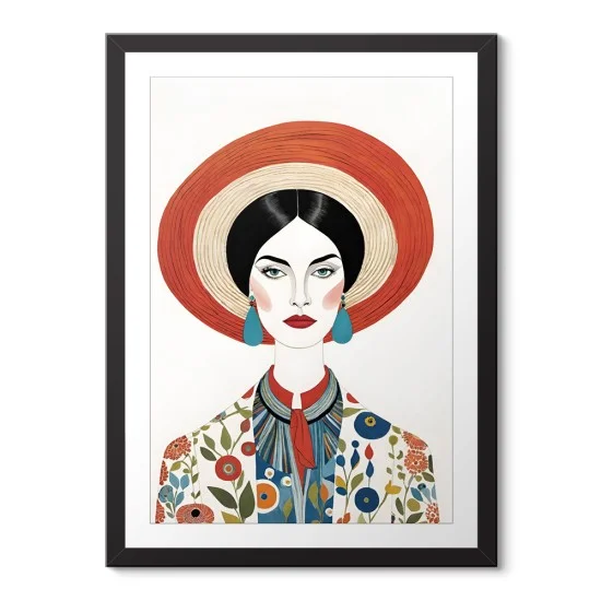 Turuncu ve Krem Şapkalı Kadın Poster Tablo