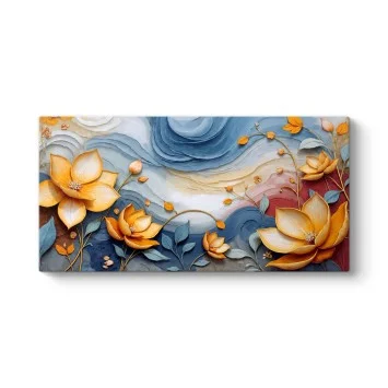 Mavi Dalgalı Zemin ve Sarı Çiçekli Kanvas Tablo Mavi Dalgalı Zemin ve Sarı Çiçekli Kanvas Tablo