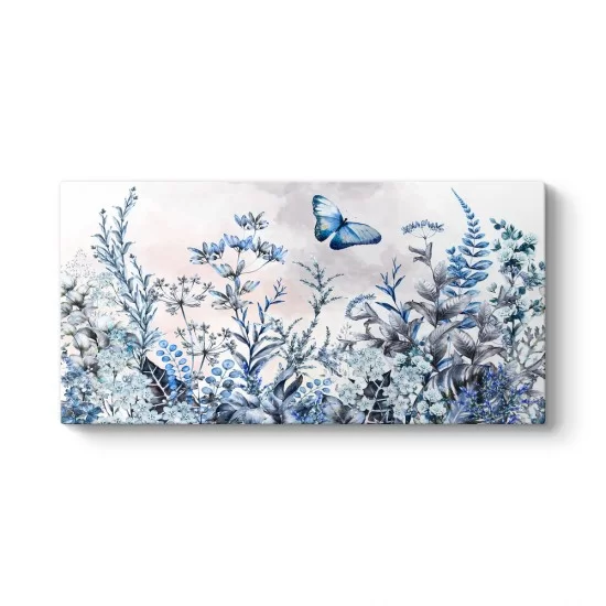 Mavi Kelebek ve Çiçekler Tablosu