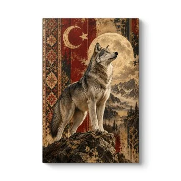 Bozkurt ve Türk Bayrağı - Kanvas Tablo