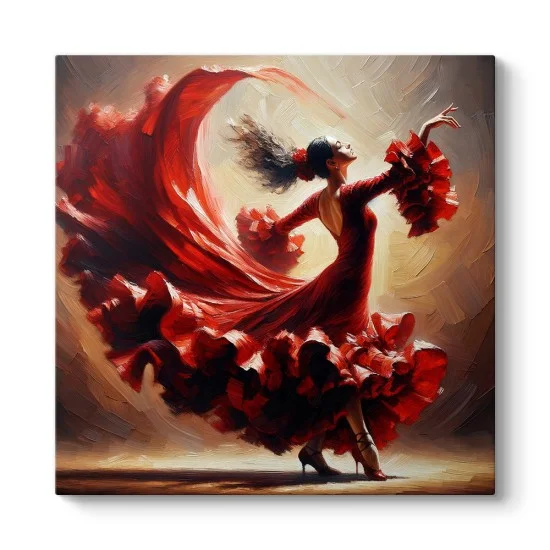 Flamenco Dansçılı Kırmızı Kanvas Tablo
