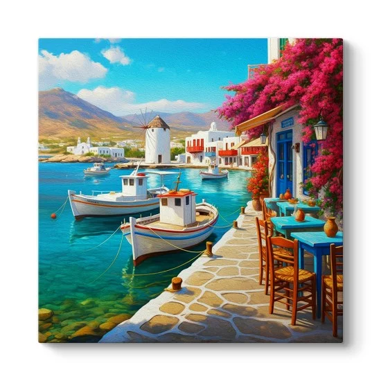 Ege Limanı ve Begonviller Kanvas Tablo