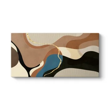 Altın Şeritli Soyut Mavi Kahve Kanvas Tablo