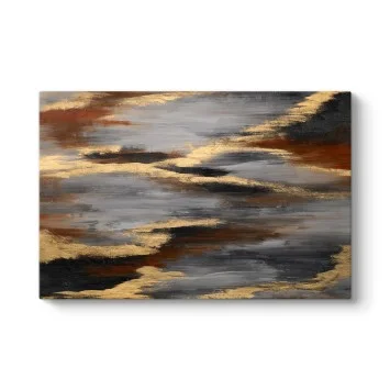 Gri ve Altın Dalgalı Modern Soyut Kanvas Tablo