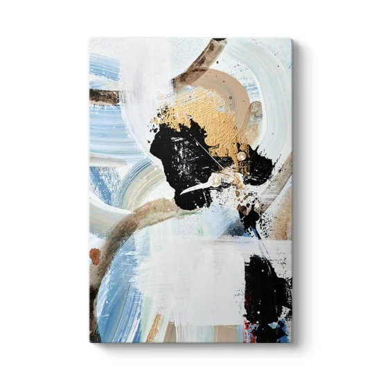 Mavi beyaz ve siyah geçişli altın detaylı modern soyut kanvas tablo