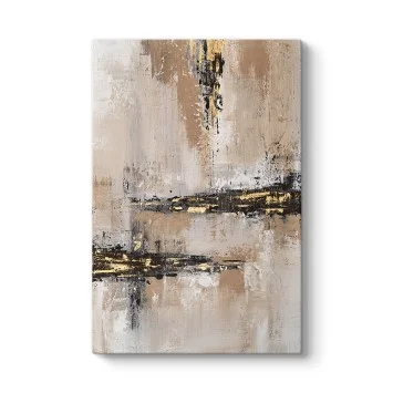 Modern Bej, Siyah ve Altın Dikey Soyut Tablo