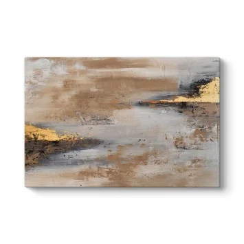 Modern Bej ve Altın Detaylı Soyut Manzara Tablosu