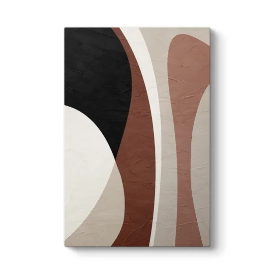 Toprak tonları, siyah ve bej renkli dalgalı soyut desen, modern dekoratif kanvas tablo.