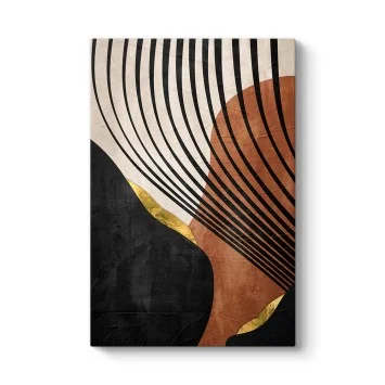 Modern Terracotta ve Siyah Çizgili Soyut Tablo