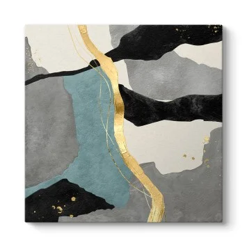 Petrol Mavisi Gri Altın Soyut Tablo