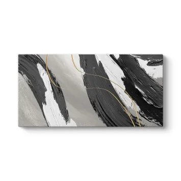 Siyah Beyaz ve Altın Dalgalı Modern Soyut Tablo