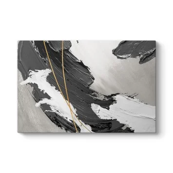 Siyah Beyaz ve Altın Sarmal Modern Soyut Tablo