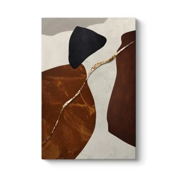 Terracotta ve Siyah Altın Çizgili Soyut Tablo