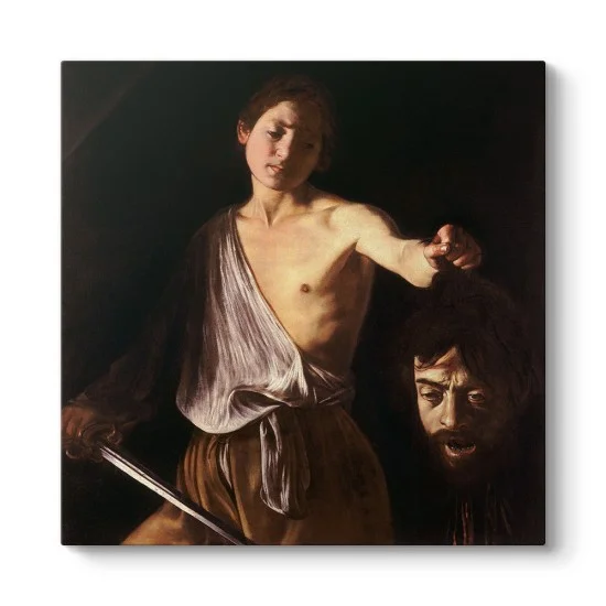 Caravaggio Golyat'ın Başıyla Davut kanvas tablo, kılıçlı genç Davut ve Golyat'ın kesik başı