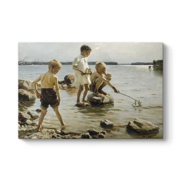Kıyıda Oynayan Çocuklar Tablosu - Albert Edelfelt