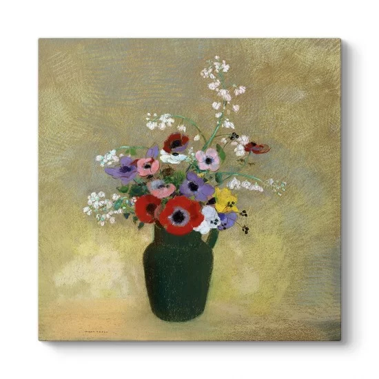 Odilon Redon - Büyük Yeşil Vazo ile Karışık Çiçekler Tablosu