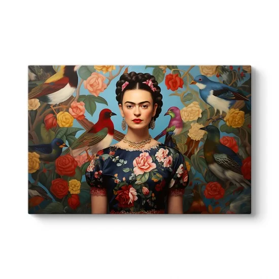Kuşlar ve Çiçekler Arasında Frida Kahlo Tablosu