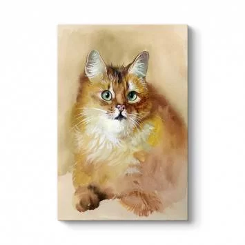 Sulu Boya Sarı Kedi Tablosu