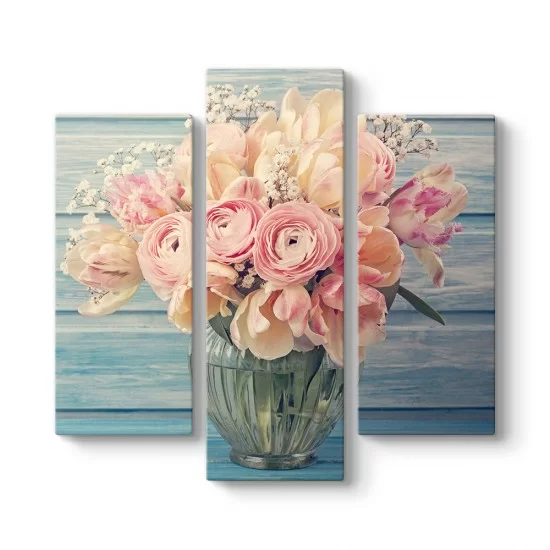 Soft Çiçekler 3 Parçalı Tablo