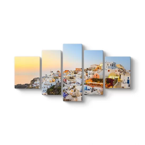 Santorini Evleri 5 Parçalı Tablo