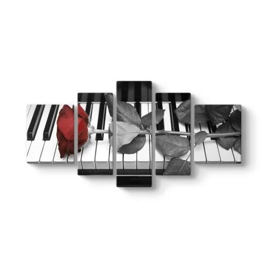 Piyano ve Gül 5 Parçalı Tablo