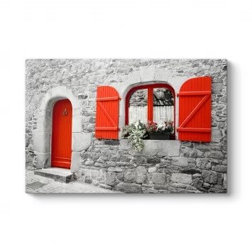 Kırmızı Kapı ve Pencereli Ev Tablosu