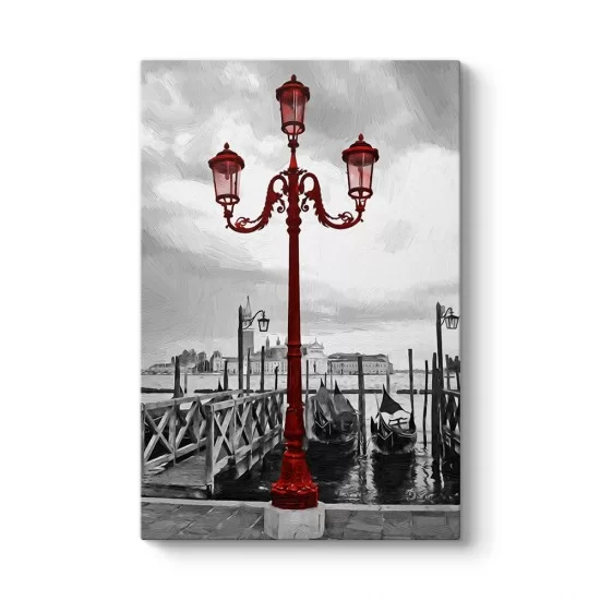 Venedik Kırmızı Sokak Lambası Tablosu