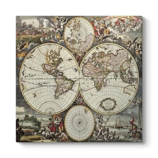 Antik (1690) Dünya Haritası Tablosu