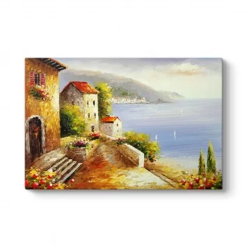 Yağlıboya Evler ve Deniz Tablosu