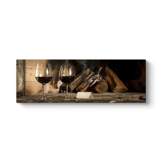 Şarap ve Şömine Panorama Tablo